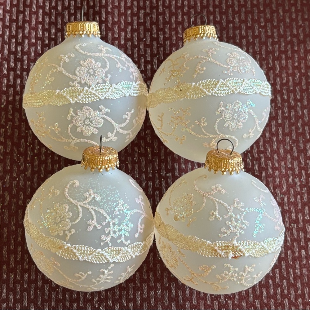 Vintage Hand Decorated Pale Pink Frosted Glass Ornaments by Krebs